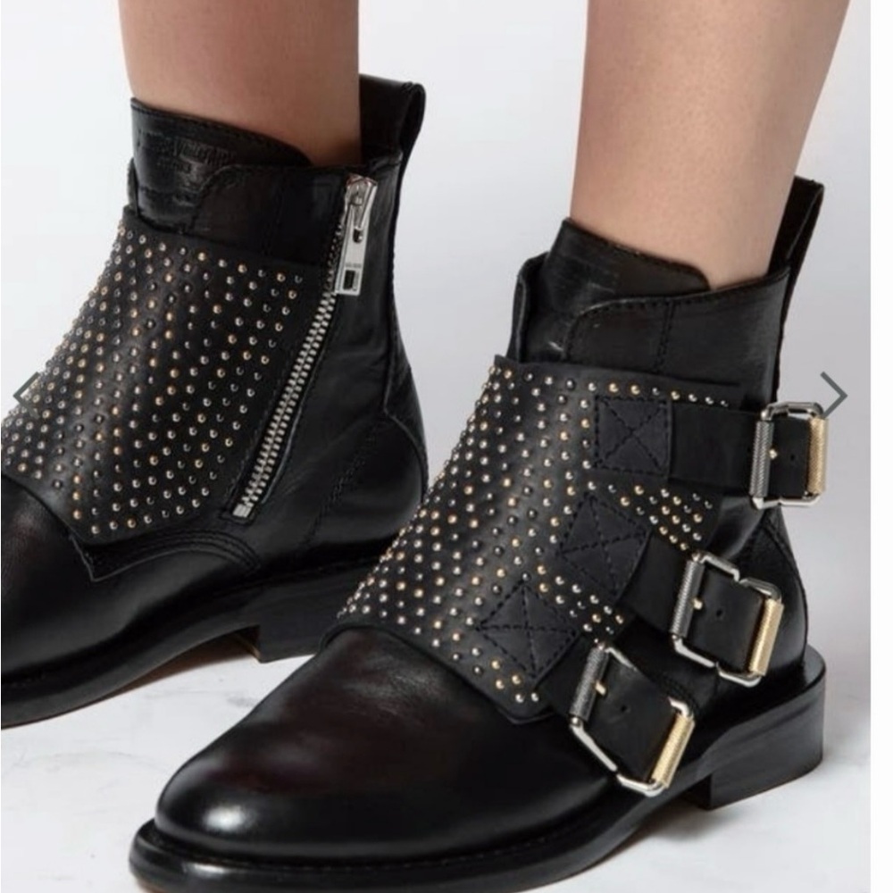 Zadig & Voltaire Black Studded Moto Boots